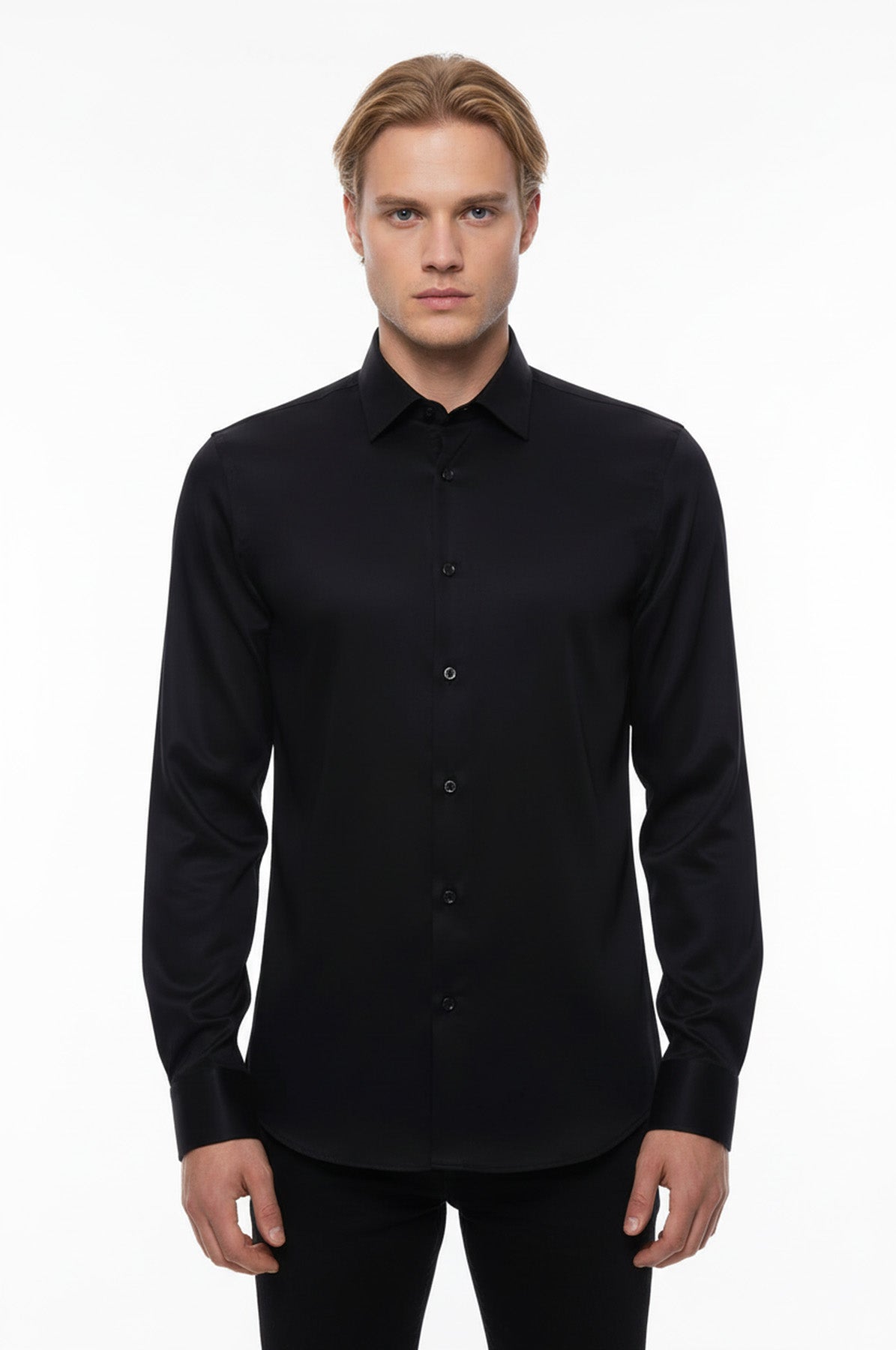 Cotton Satin Slim Fit Black Men Shirt - Wessi