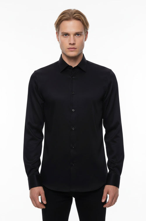 Cotton Satin Slim Fit Black Men Shirt - Wessi