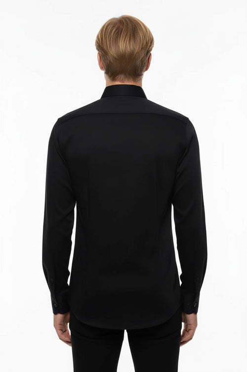Cotton Satin Slim Fit Black Men Shirt - Wessi