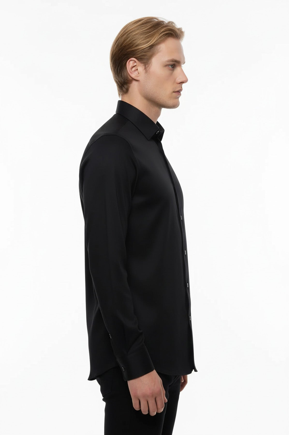 Cotton Satin Slim Fit Black Men Shirt - Wessi