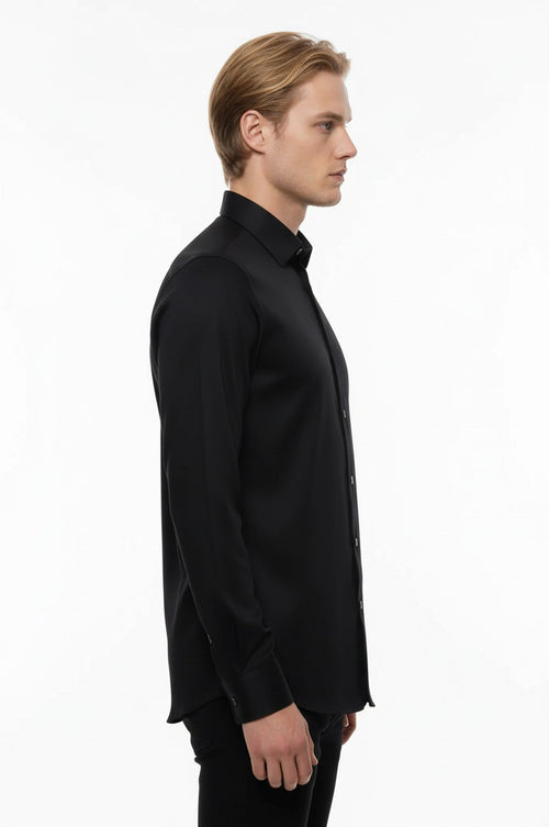Cotton Satin Slim Fit Black Men Shirt - Wessi