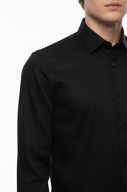Cotton Satin Slim Fit Black Men Shirt - Wessi