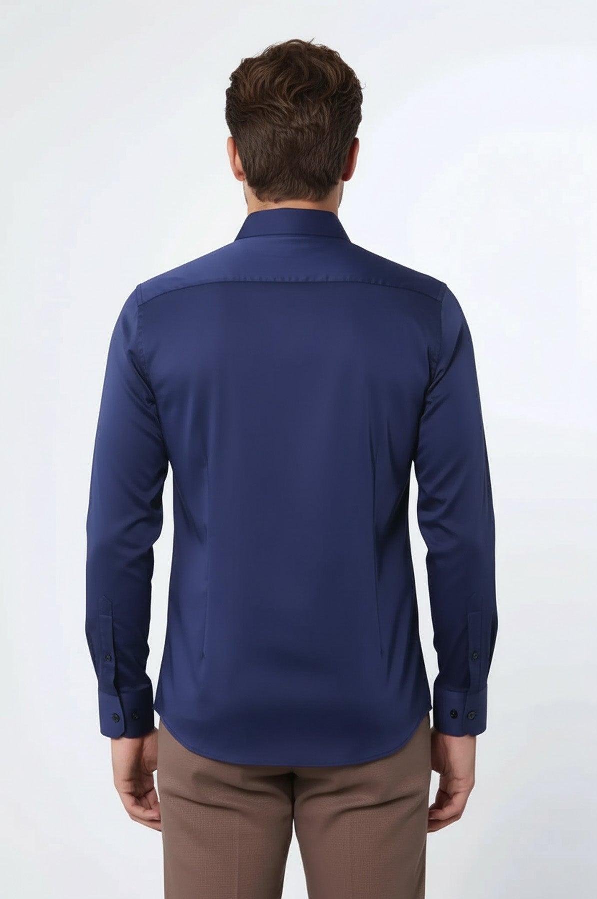 Cotton Satin Slim Fit Navy Blue Men Shirt - Wessi