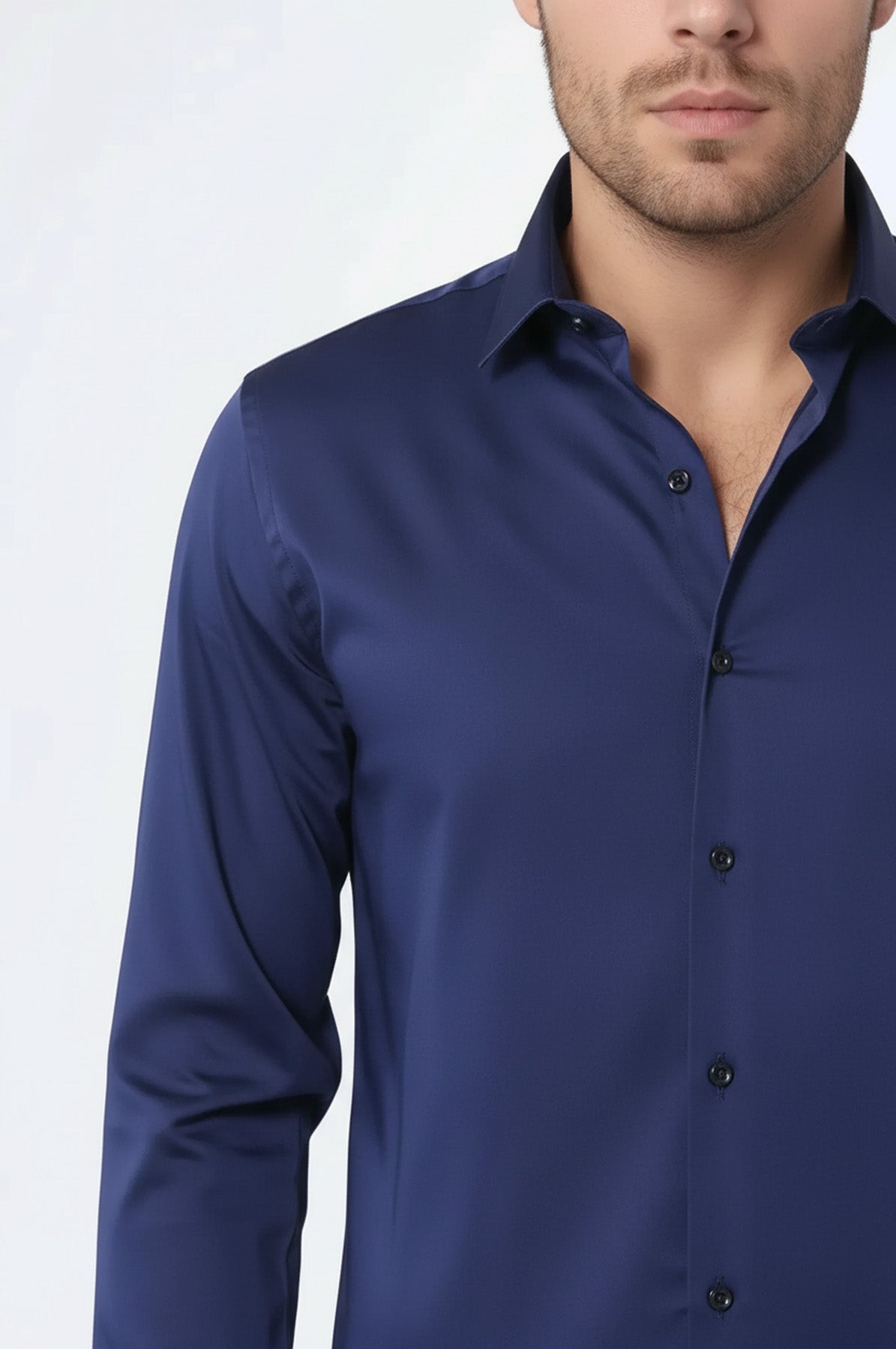 Cotton Satin Slim Fit Navy Blue Men Shirt - Wessi
