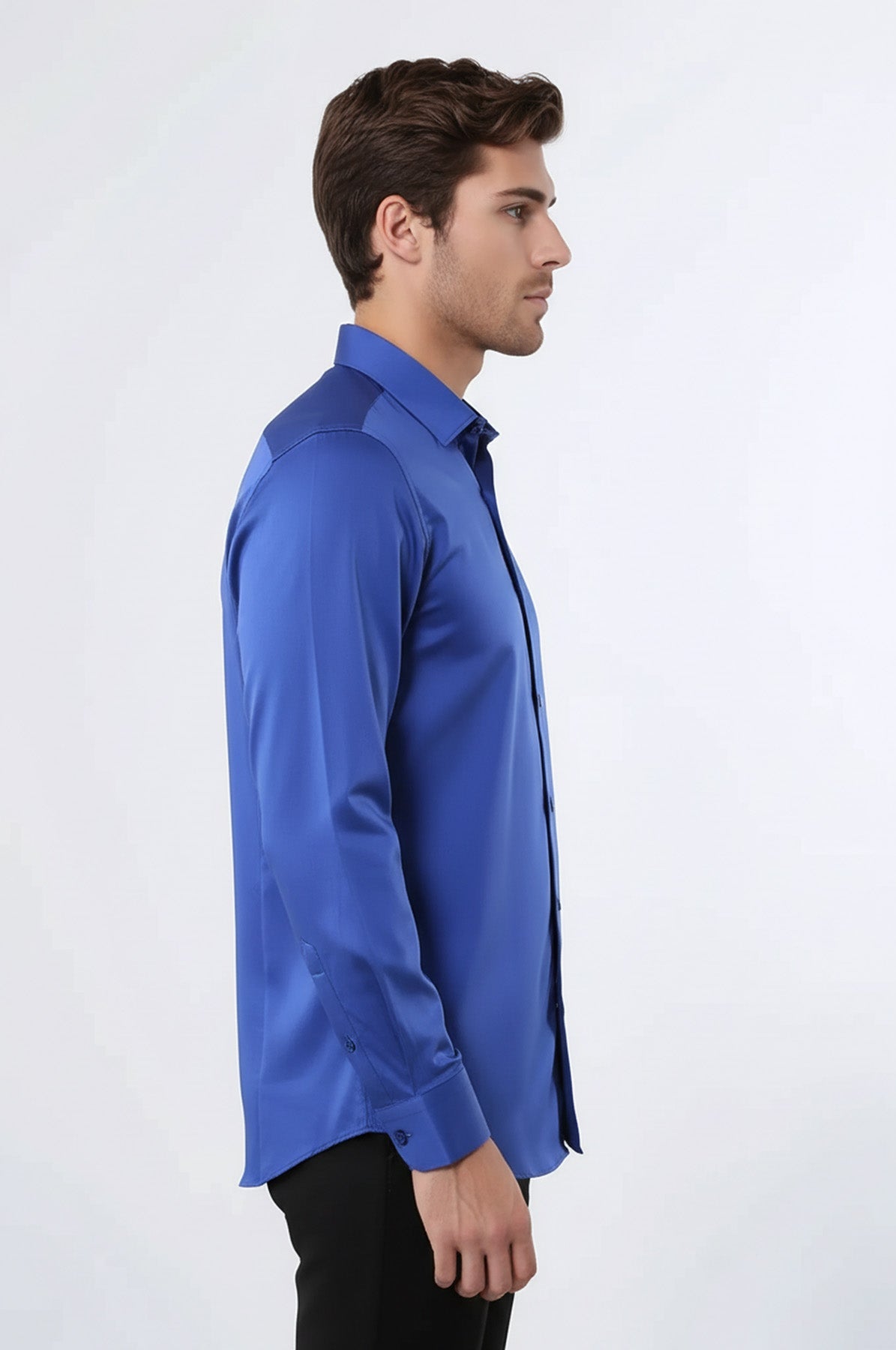 Cotton Satin Slim Fit Blue Men Shirt - Wessi