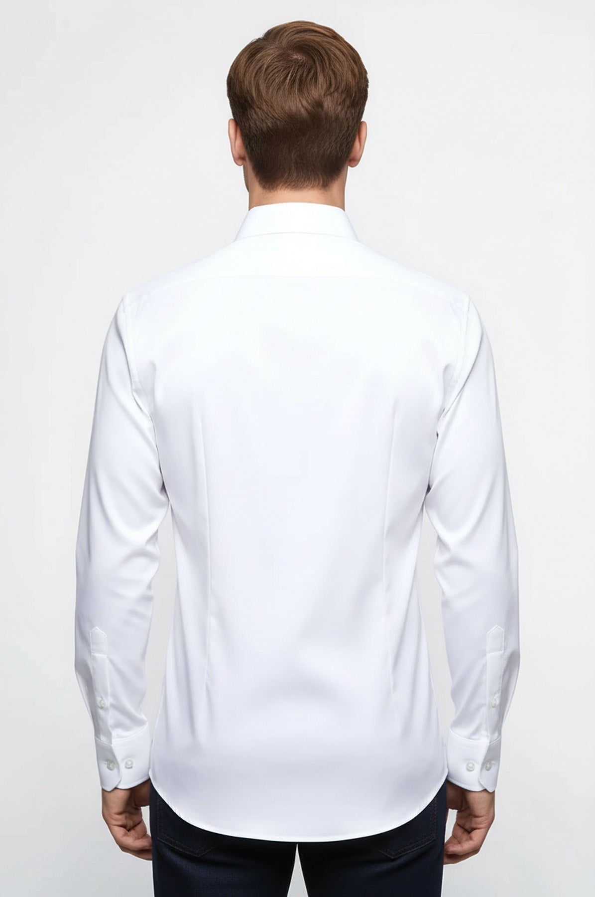 Cotton Satin Plain Slim Fit White Men Shirt - Wessi