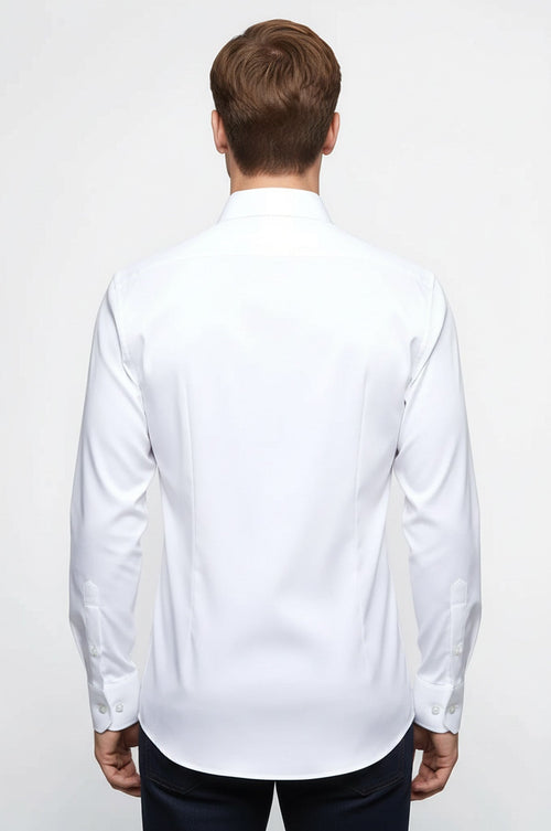 Cotton Satin Plain Slim Fit White Men Shirt - Wessi