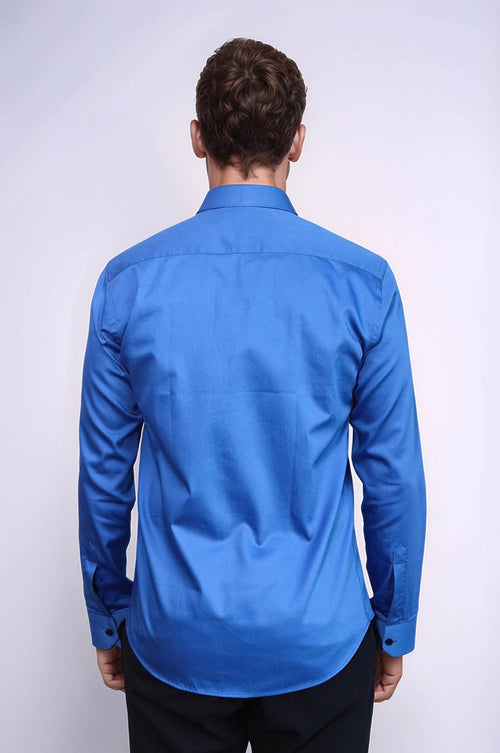 Cotton Satin Slim Fit Blue Men Shirt - Wessi