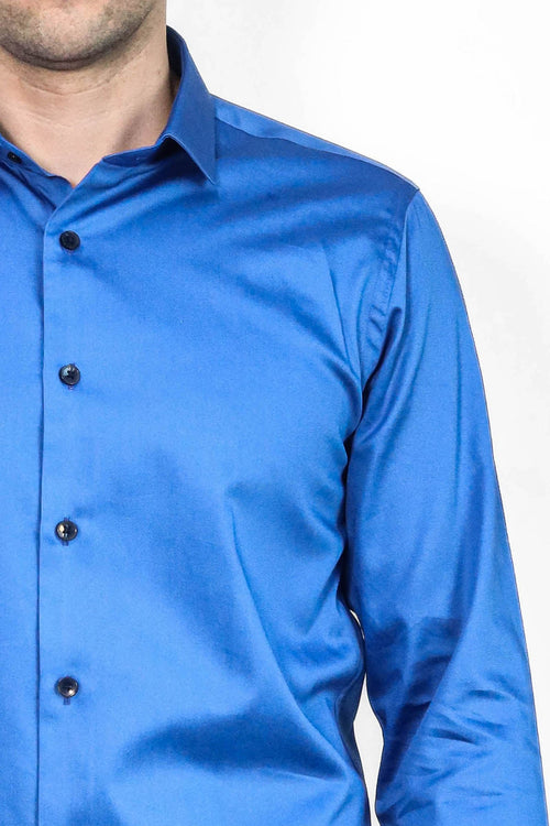 Cotton Satin Slim Fit Blue Men Shirt - Wessi