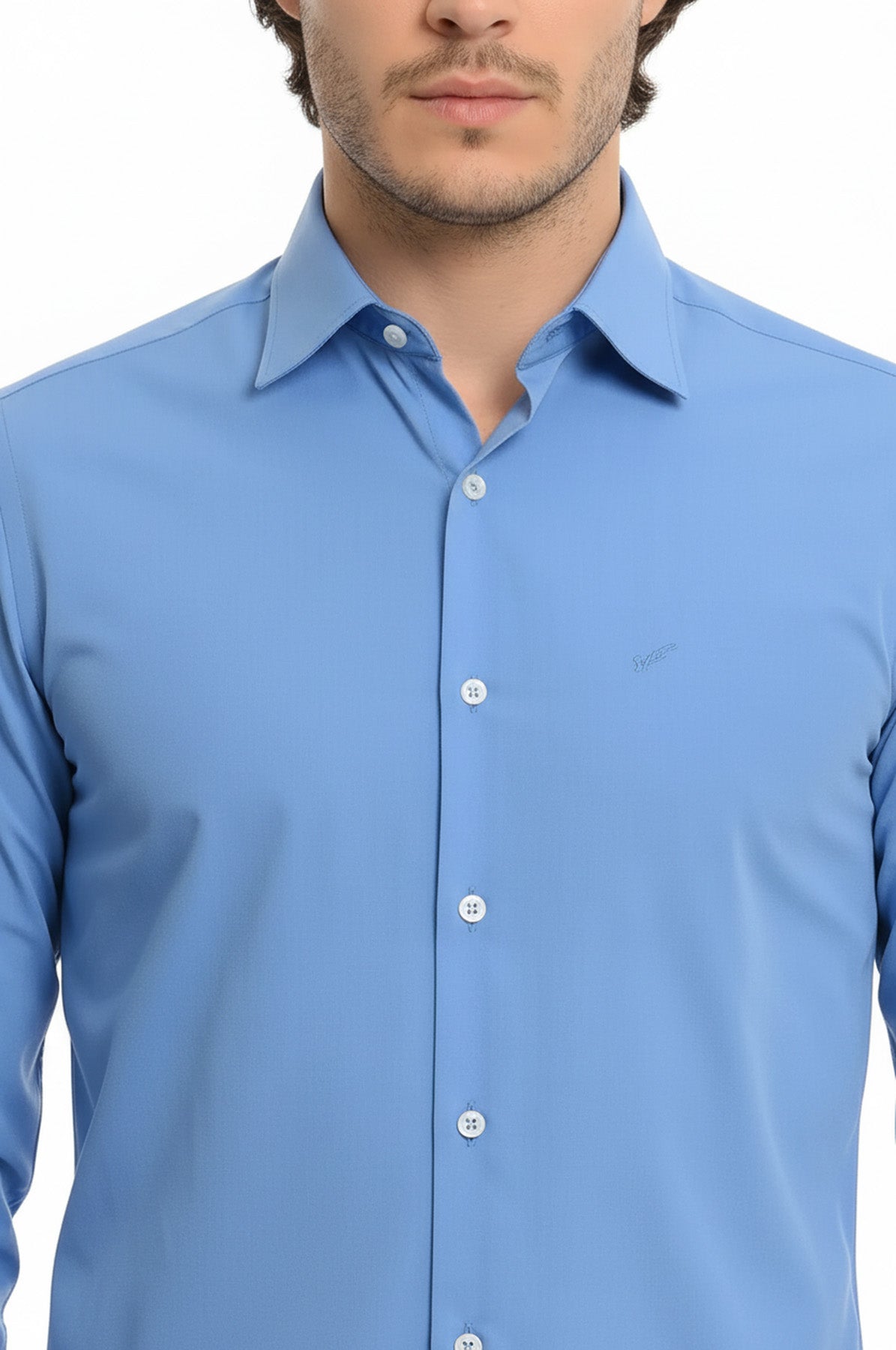 Plain Cotton Satin Blue Shirt - Wessi