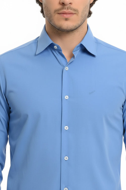 Plain Cotton Satin Blue Shirt - Wessi