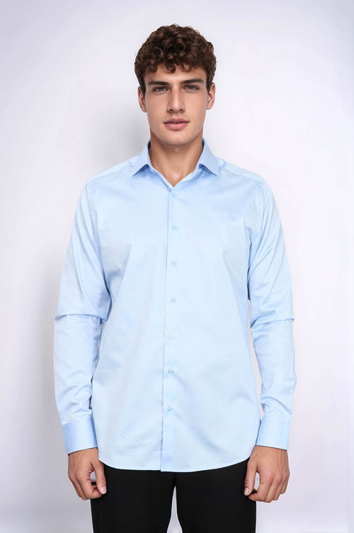 Cotton Satin Sky Blue Men Shirt - Wessi