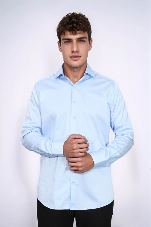 Cotton Satin Sky Blue Men Shirt - Wessi