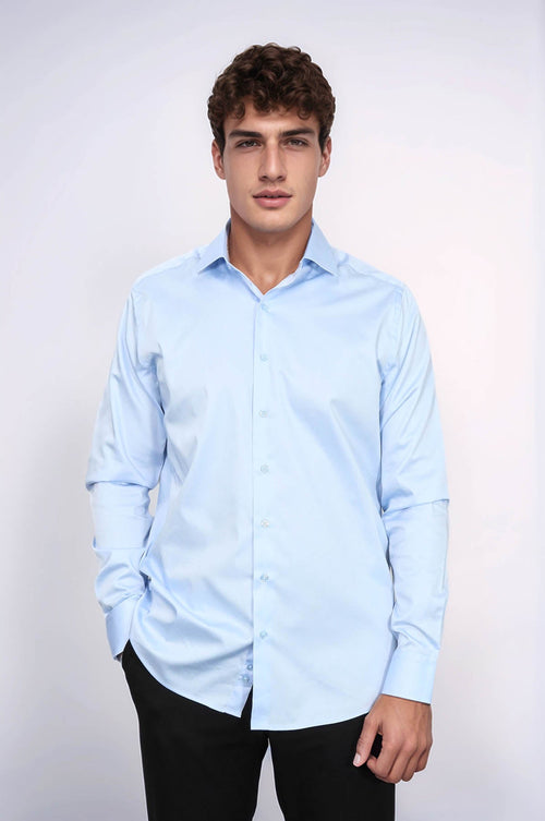 Cotton Satin Sky Blue Men Shirt - Wessi