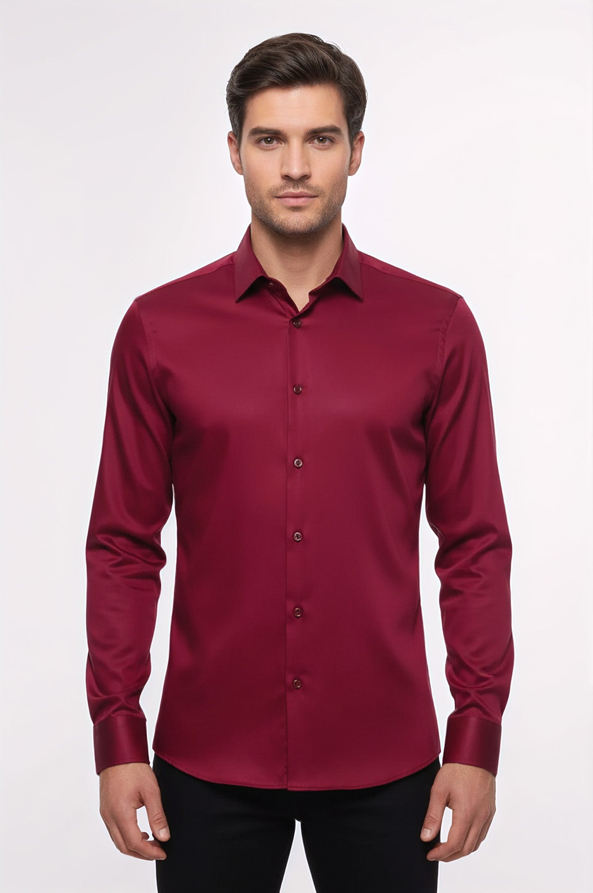 Slim Fit Long Sleeve Burgundy Men Shirt - Wessi