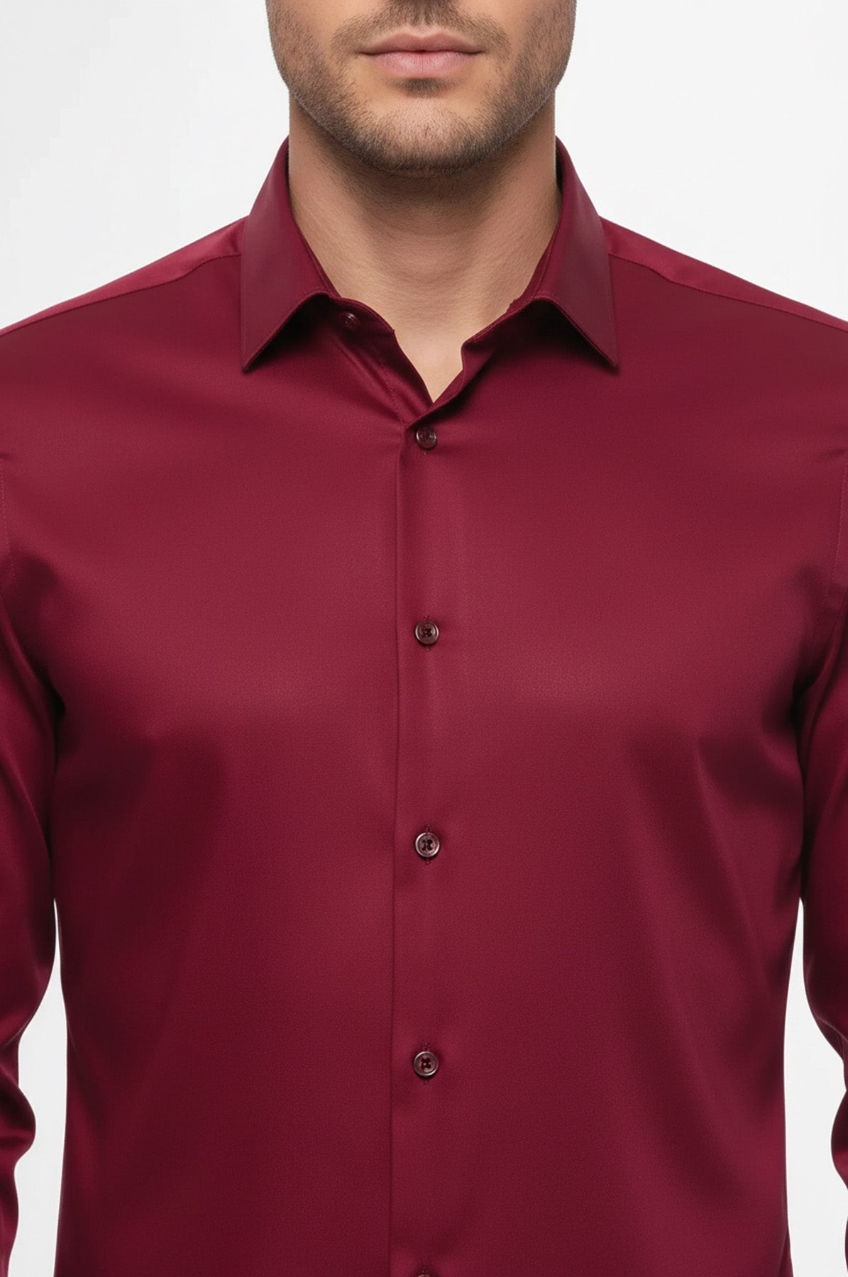 Slim Fit Long Sleeve Burgundy Men Shirt - Wessi