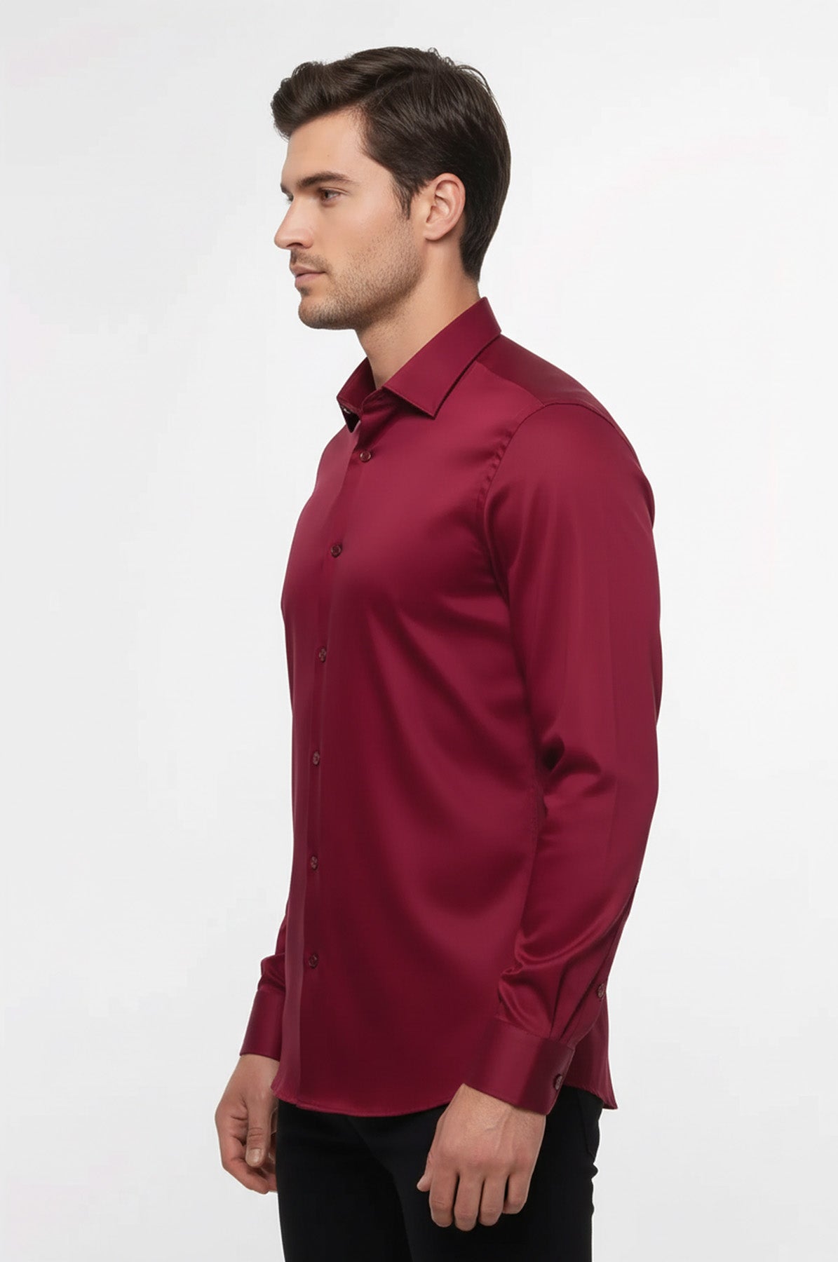 Slim Fit Long Sleeve Burgundy Men Shirt - Wessi