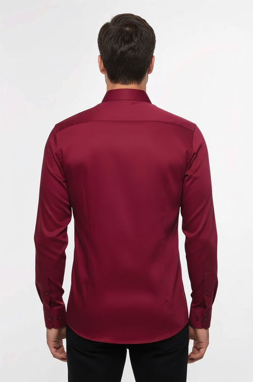 Slim Fit Long Sleeve Burgundy Men Shirt - Wessi
