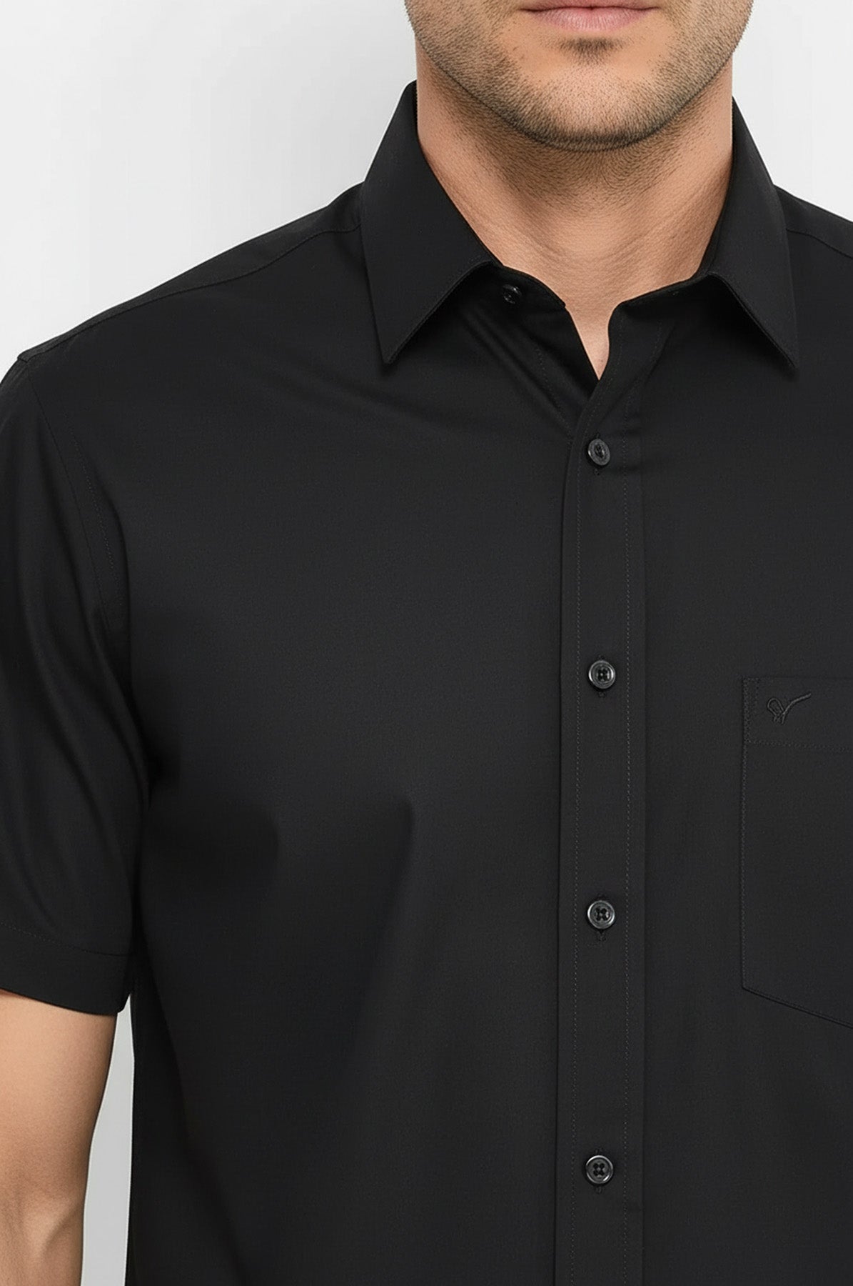 Plain Short Sleeves Black Men Shirt - Wessi