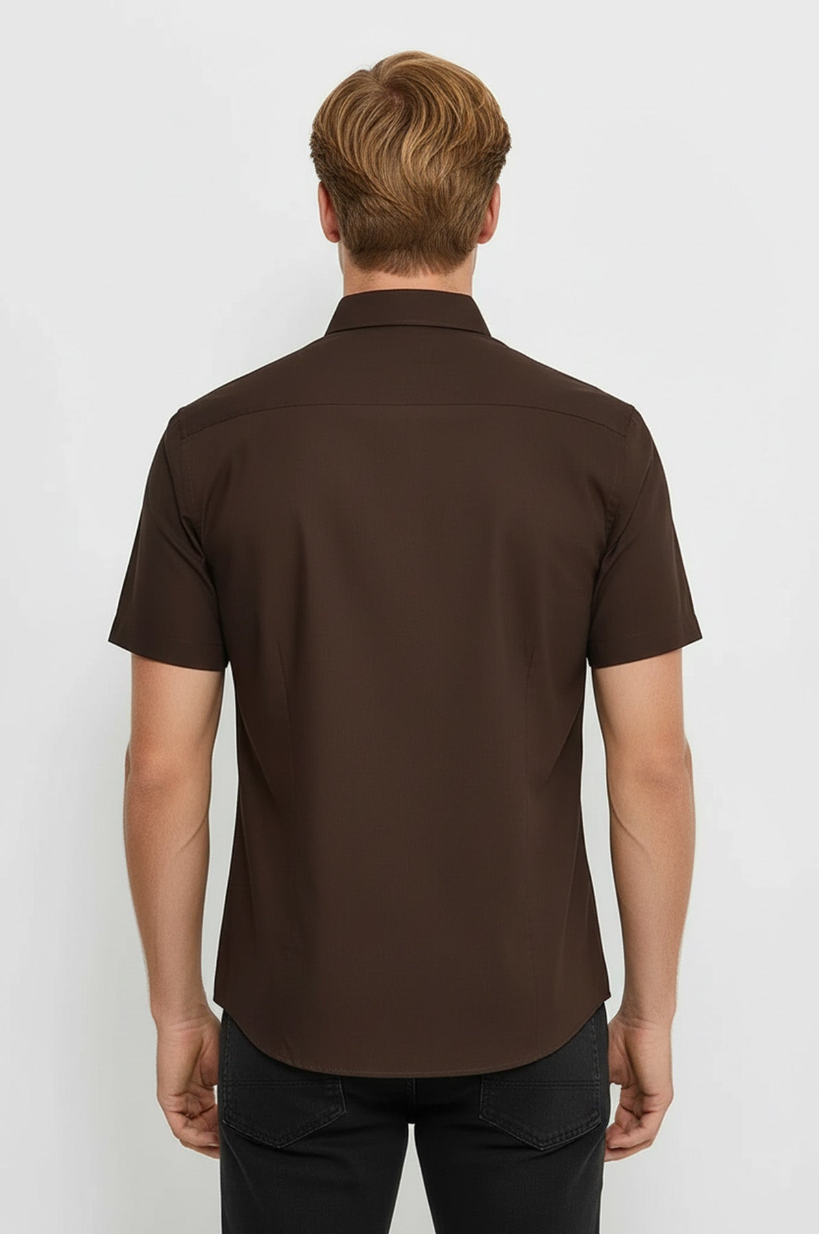 Plain Short Sleeves Brown Men Shirt - Wessi