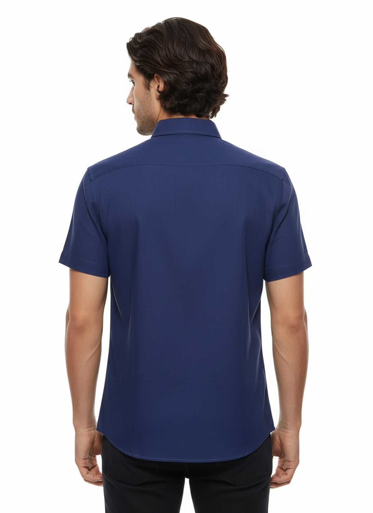 Linen Blend Short Sleeves Navy Blue Men Shirt - Wessi