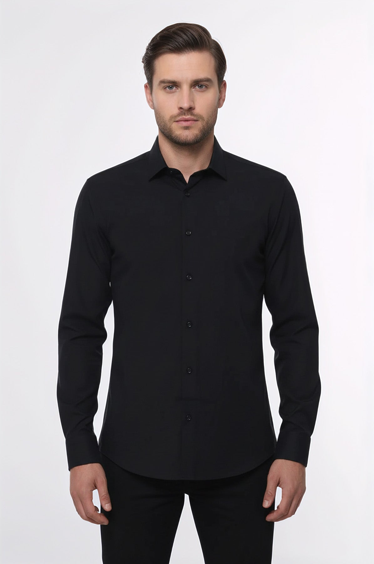 Plain Long Sleeves Regular Fit Black Men Shirt - Wessi