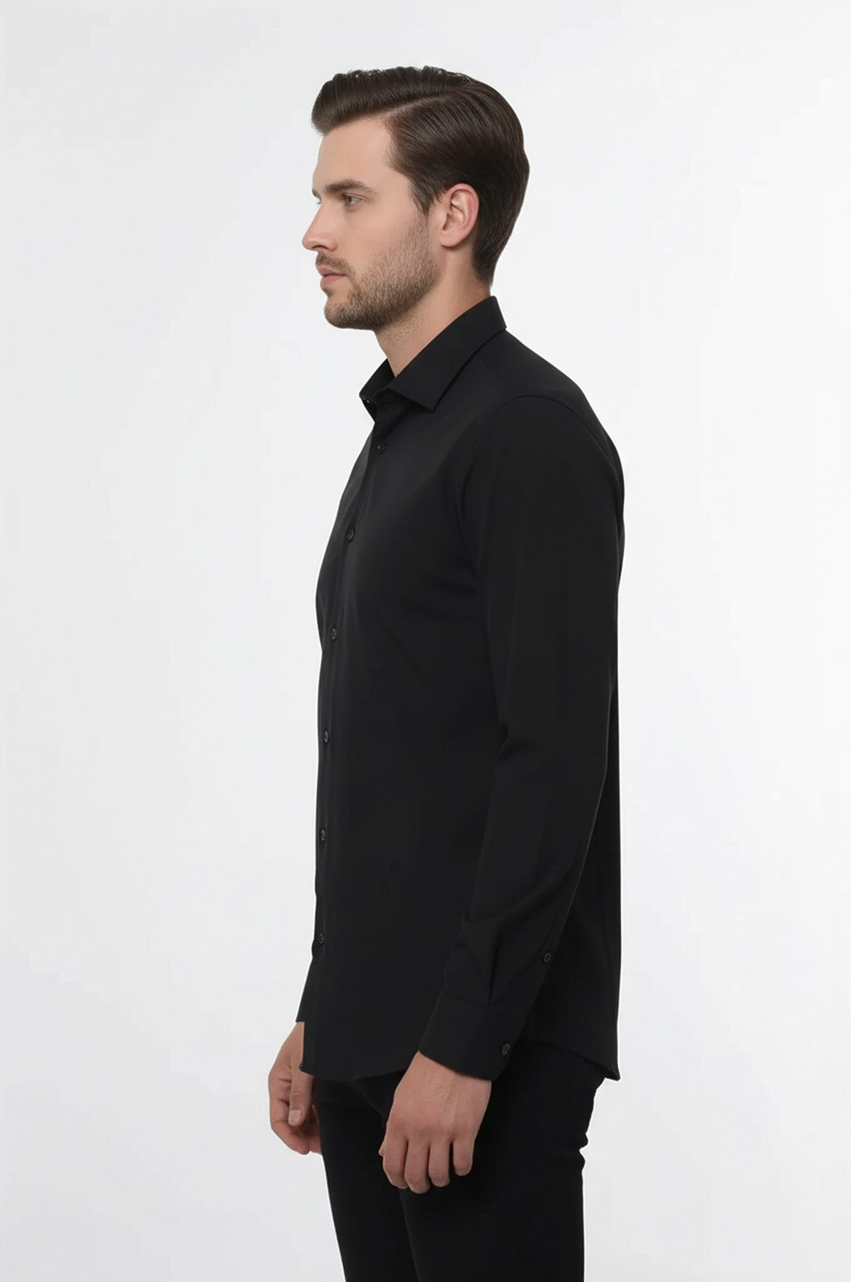 Plain Long Sleeves Regular Fit Black Men Shirt - Wessi