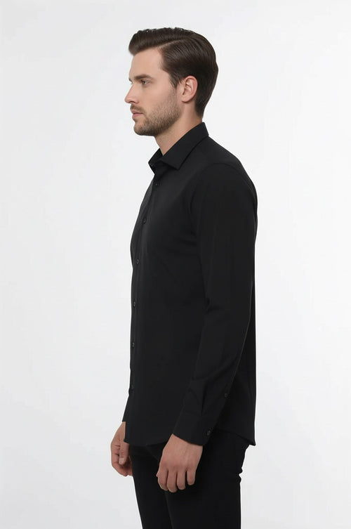 Plain Long Sleeves Regular Fit Black Men Shirt - Wessi