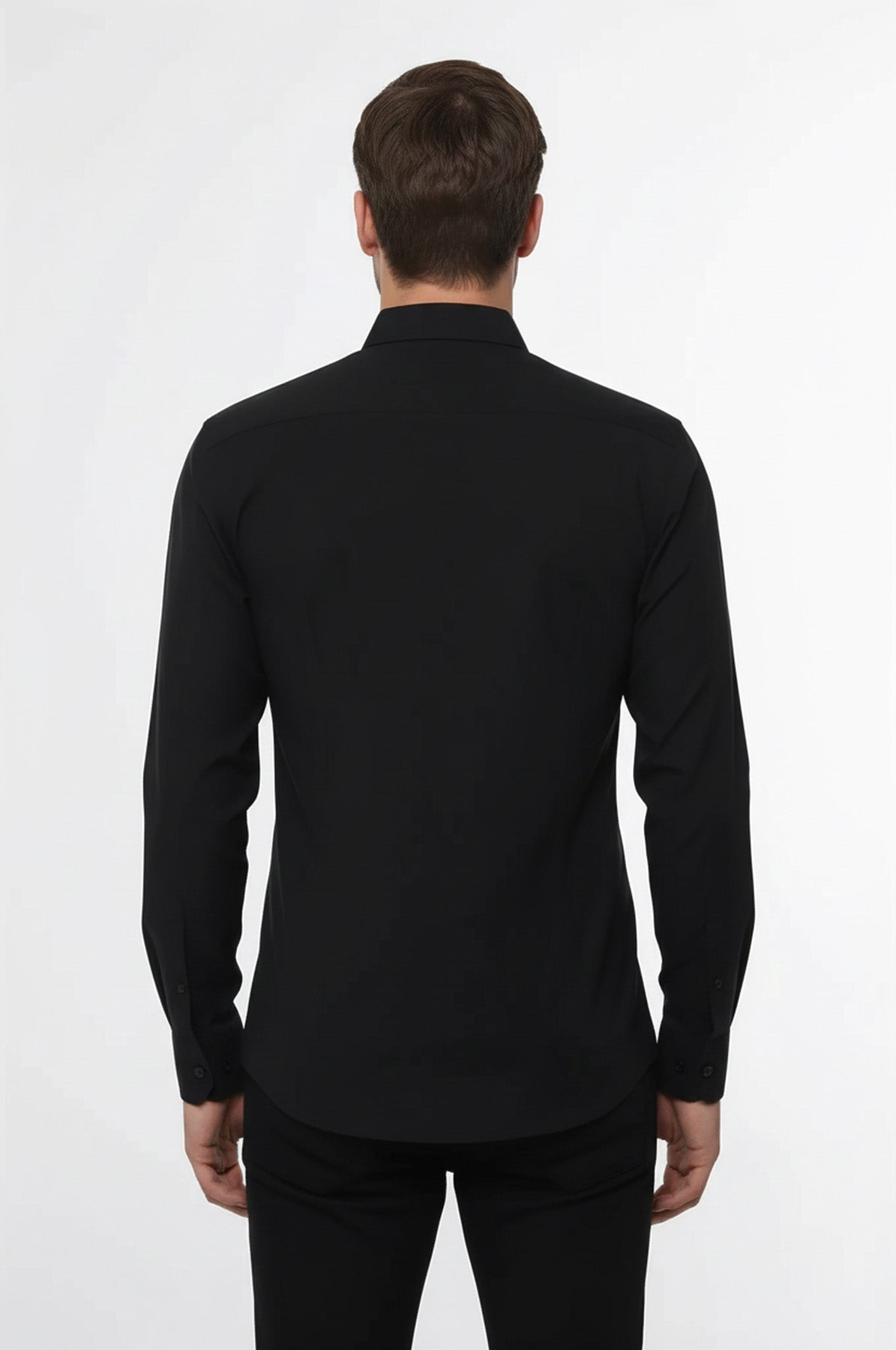 Plain Long Sleeves Regular Fit Black Men Shirt - Wessi