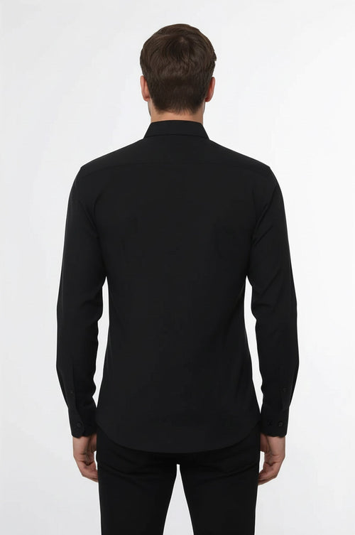 Plain Long Sleeves Regular Fit Black Men Shirt - Wessi