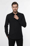 Plain Long Sleeves Regular Fit Black Men Shirt - Wessi