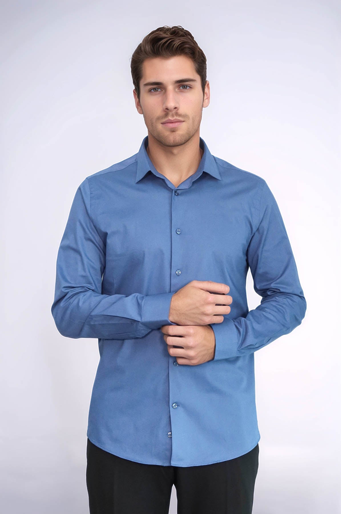 Long Sleeve Slim-Fit Navy Blue Men Shirt - Wessi