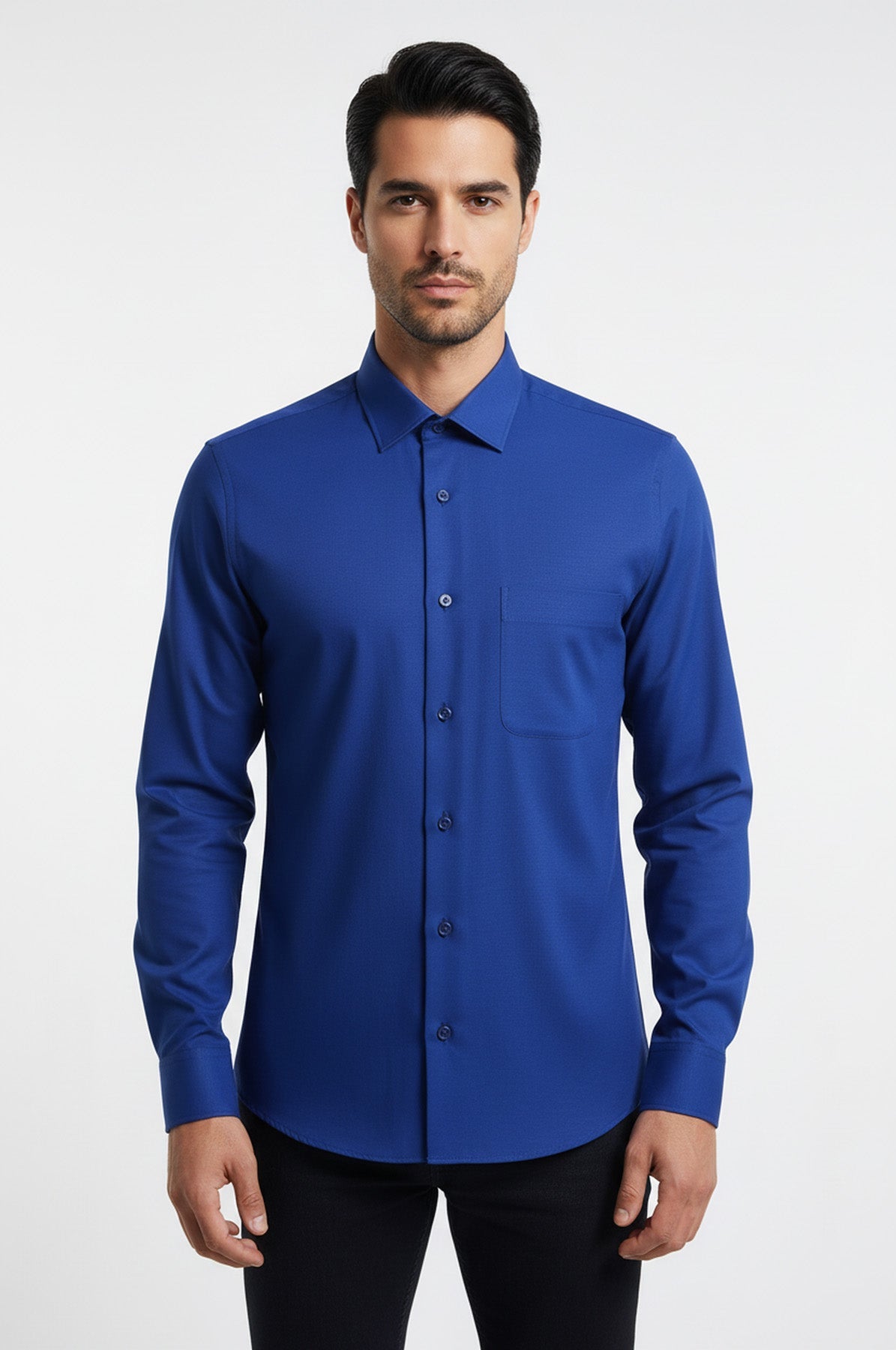 Plain Long Sleeves Indigo Blue Men Shirt - Wessi