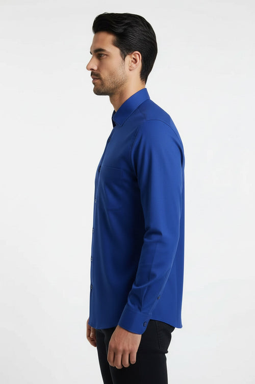 Plain Long Sleeves Indigo Blue Men Shirt - Wessi