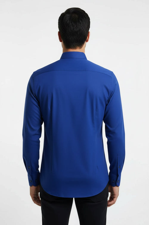 Plain Long Sleeves Indigo Blue Men Shirt - Wessi