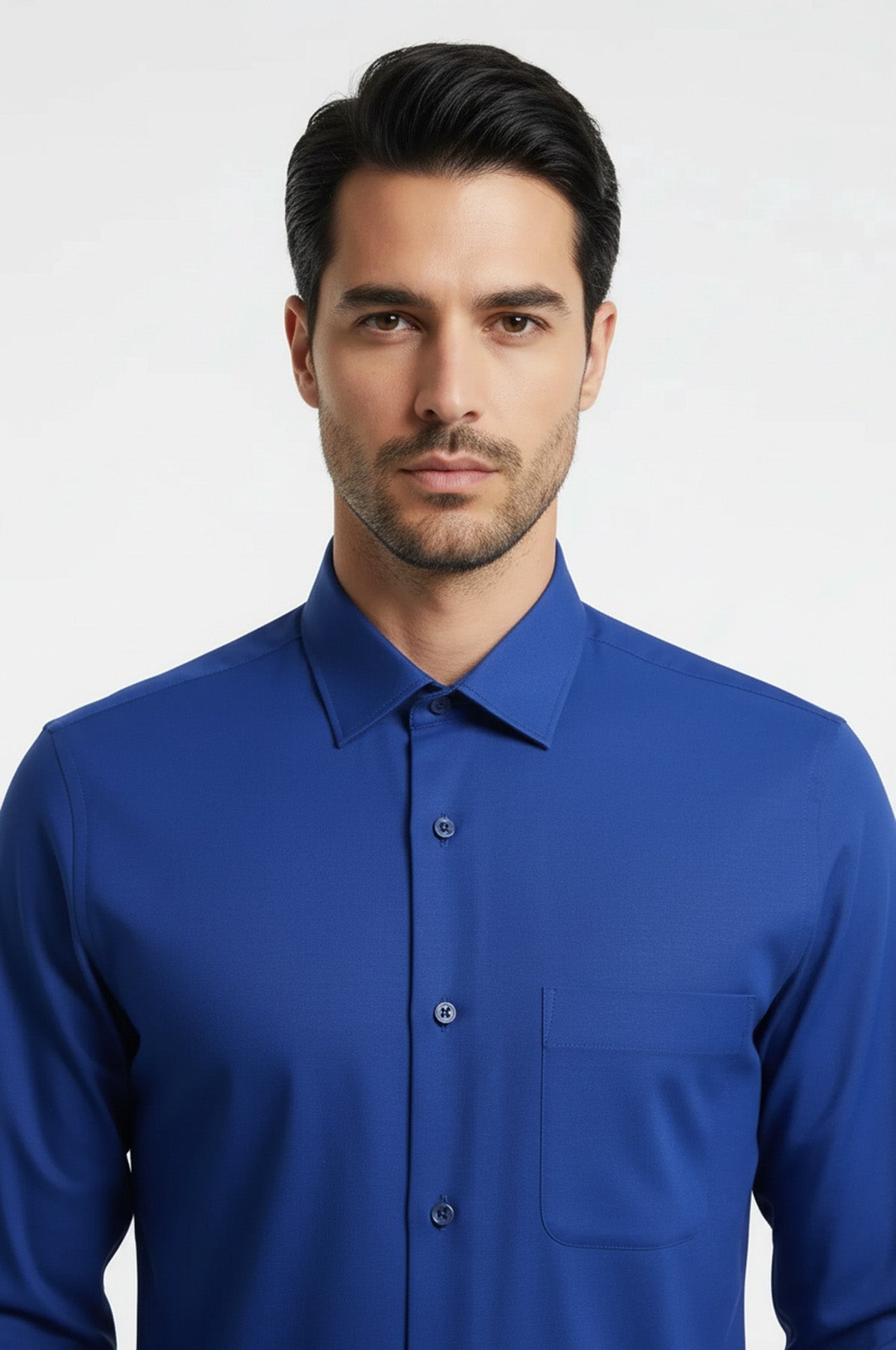 Plain Long Sleeves Indigo Blue Men Shirt - Wessi
