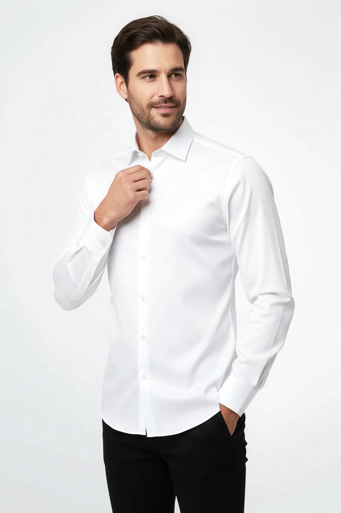Cream Long Sleeve Slim-Fit Shirt - Wessi