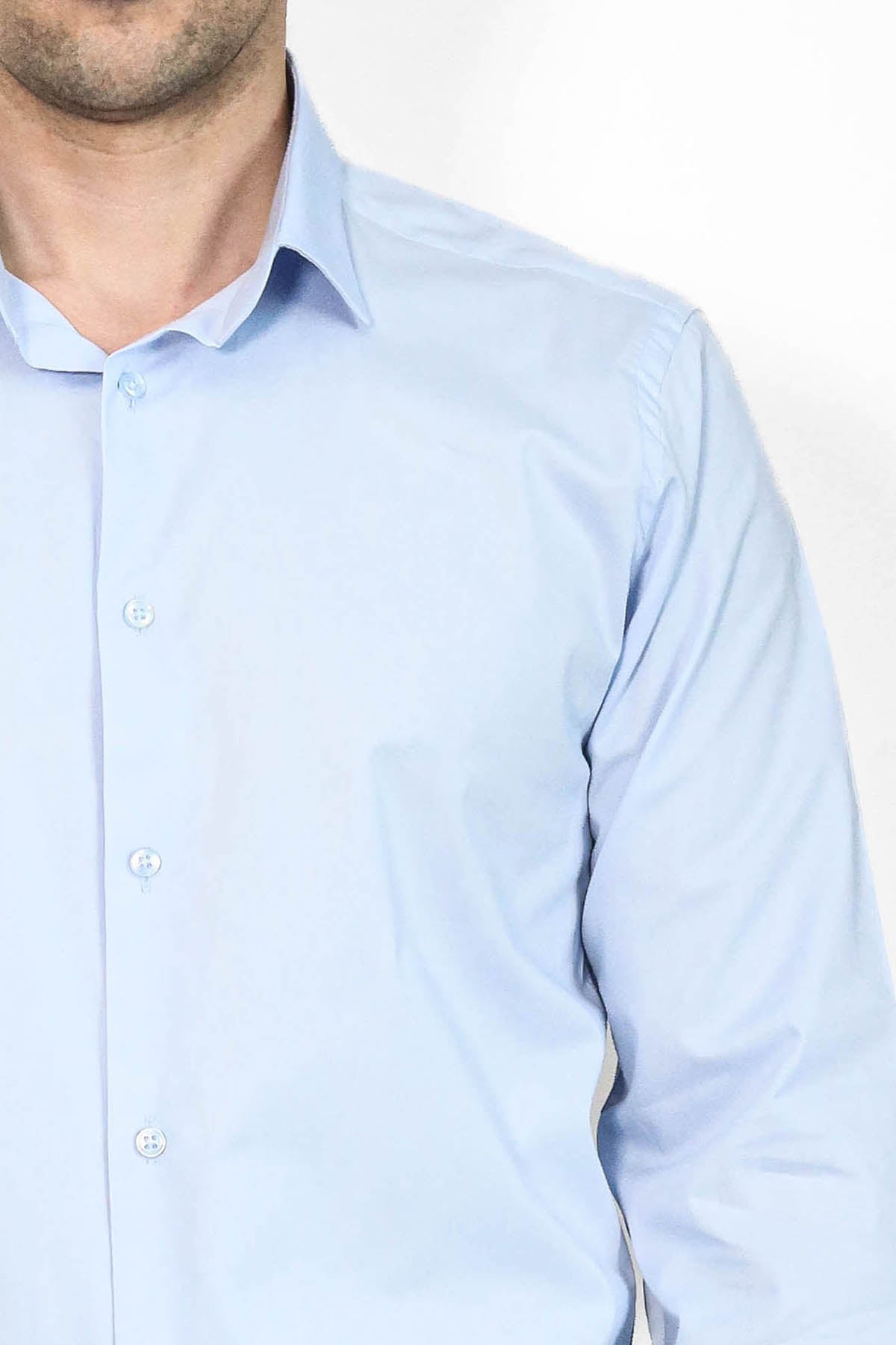 Sky Blue Slim-Fit Long Sleeve Shirt - Wessi