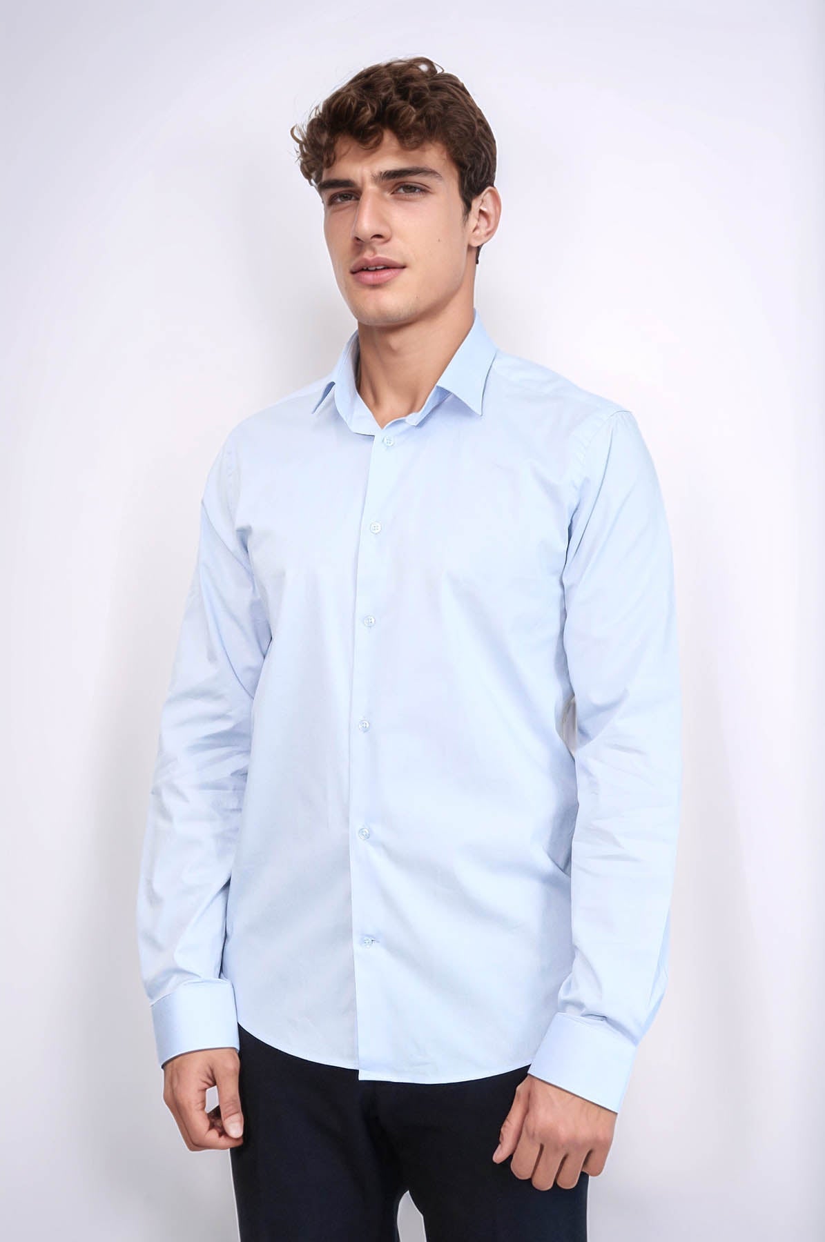 Sky Blue Slim-Fit Long Sleeve Shirt - Wessi
