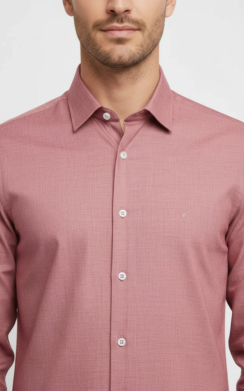Plain Slim Fit Long Sleeves Salmon Color Men Shirt - Wessi
