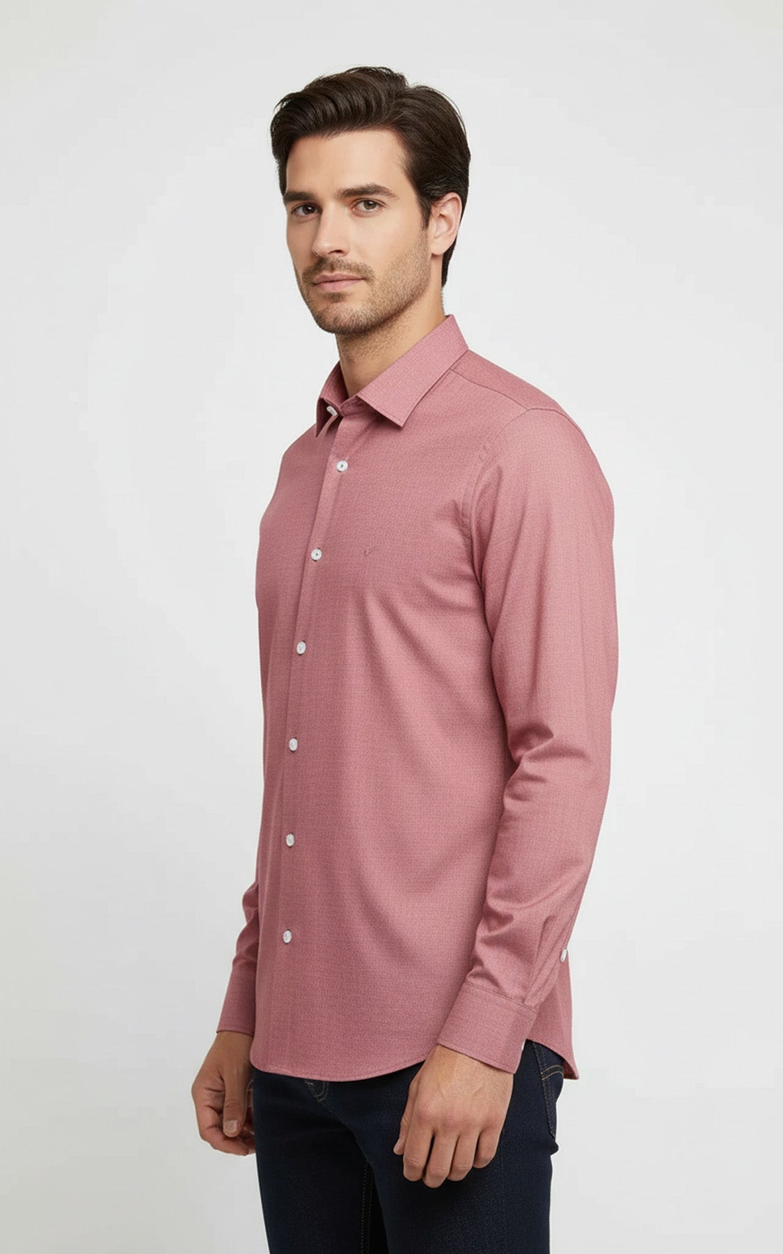 Plain Slim Fit Long Sleeves Salmon Color Men Shirt - Wessi