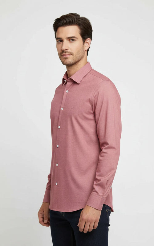Plain Slim Fit Long Sleeves Salmon Color Men Shirt - Wessi