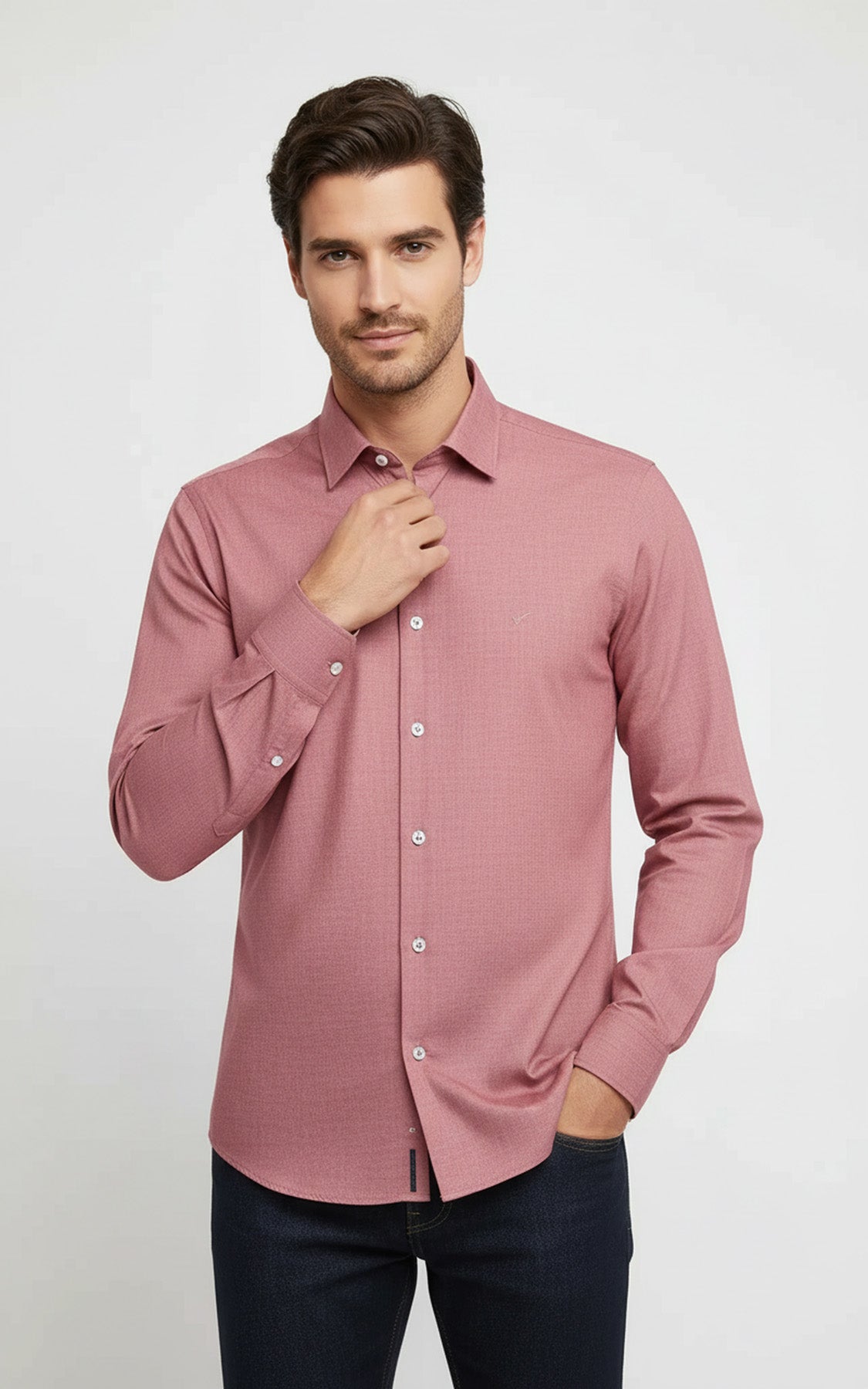 Plain Slim Fit Long Sleeves Salmon Color Men Shirt - Wessi