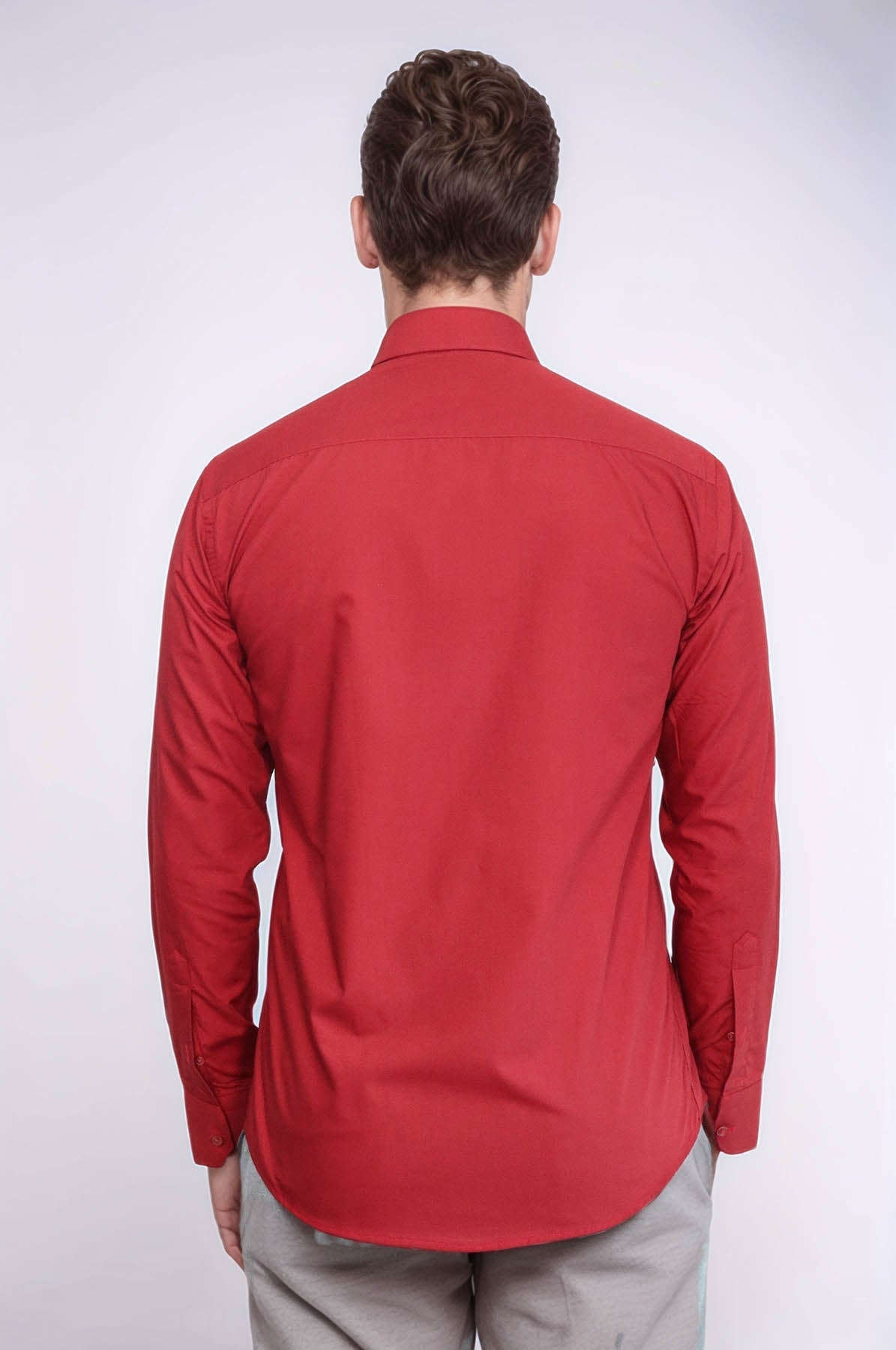Plain Slim Fit Claret Red Men Shirt - Wessi