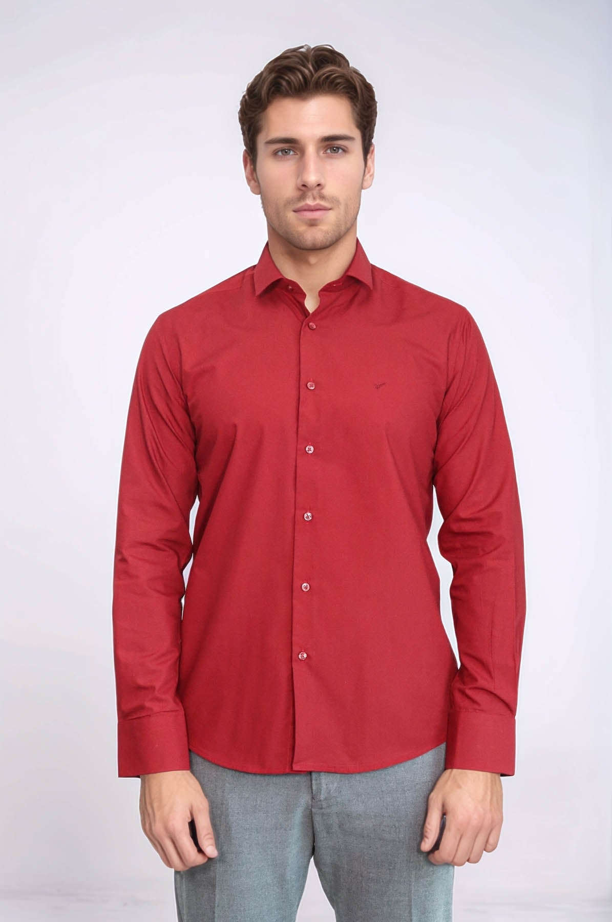 Plain Slim Fit Claret Red Men Shirt - Wessi