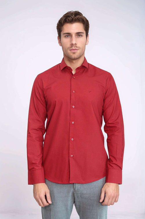 Plain Slim Fit Claret Red Men Shirt - Wessi