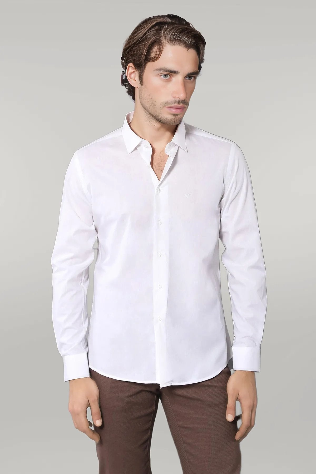 Poly Cotton Slim Fit Cream Shirt