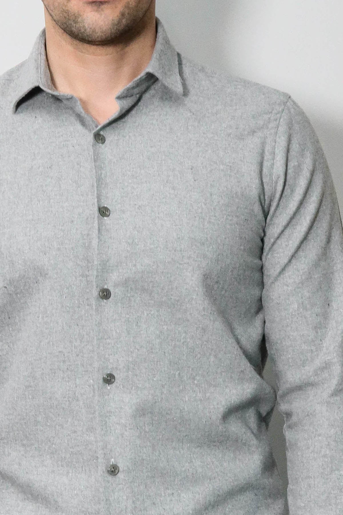 Slim Fit Plain Light Grey Men Lumberjack Shirt - Wessi