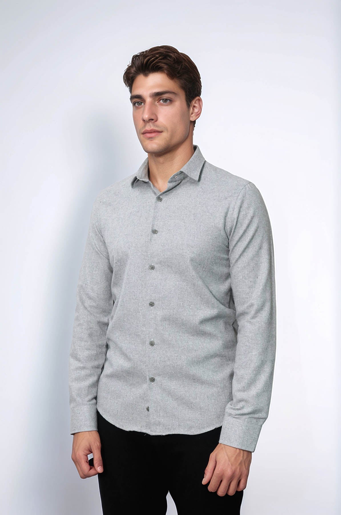 Slim Fit Plain Light Grey Men Lumberjack Shirt - Wessi