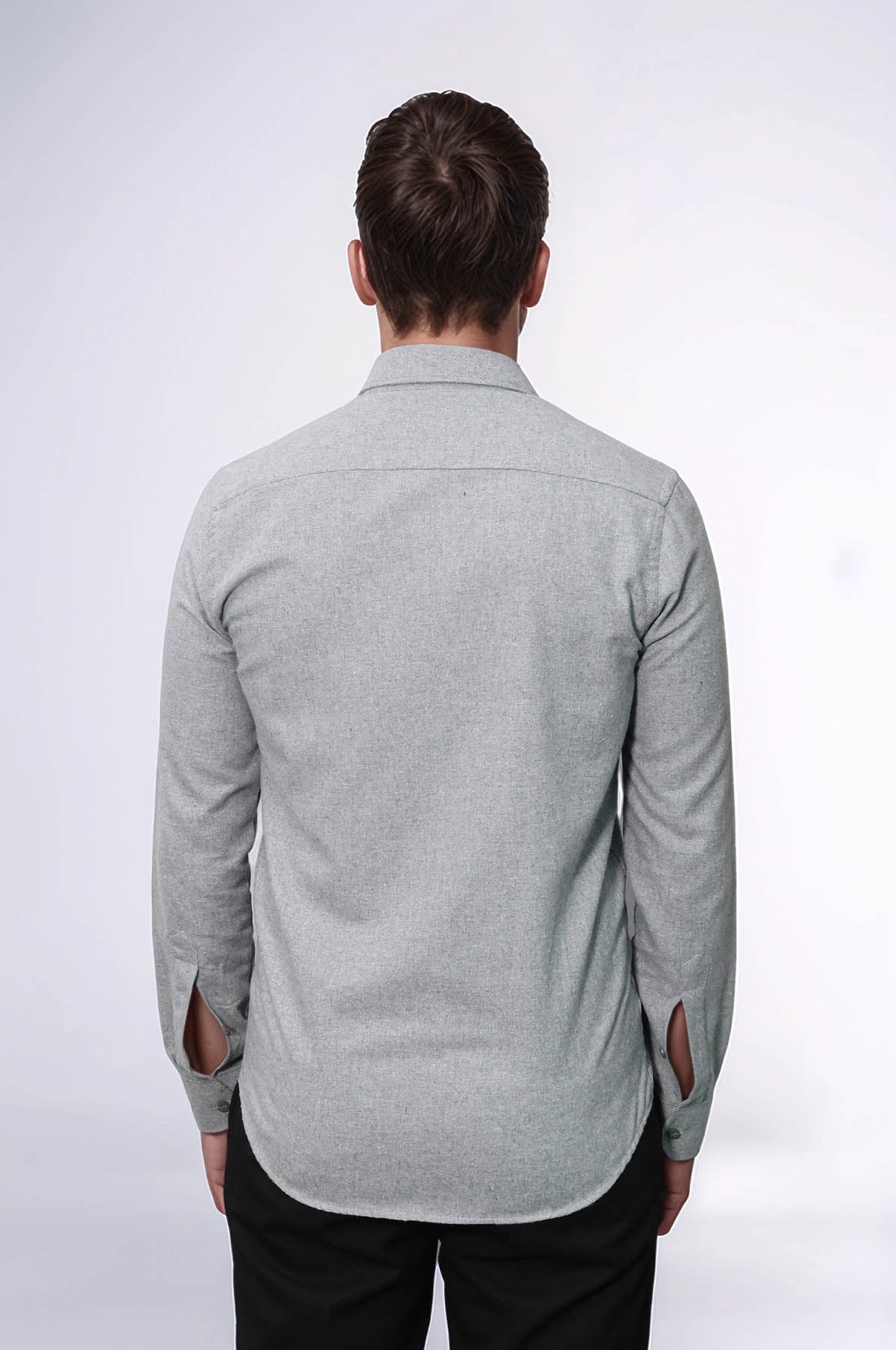 Slim Fit Plain Light Grey Men Lumberjack Shirt - Wessi